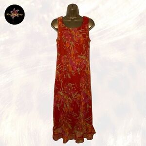 Donna Ricco Red Floral Sheer Midi Dress